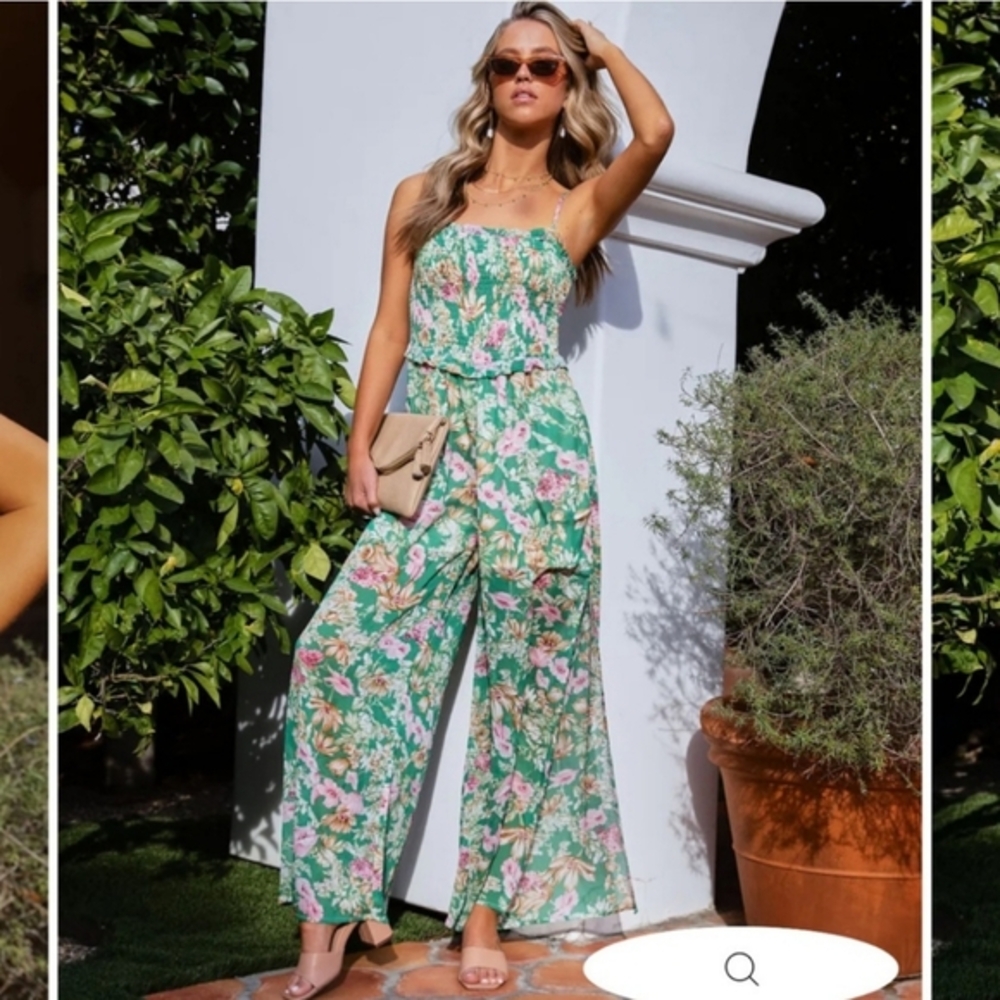 Fate Fiore Floral Smocked PocketedSide Slit Jumpsuit‎ Size S Small NWT